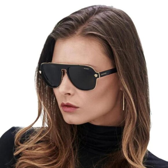 Versace Men Sunglasses Black Grey Polarized Aviator VE2199 100281 NEW AUTHENTIC - Picture 11 of 12